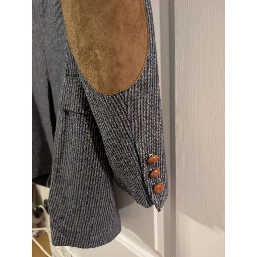 English Manor Tweed Blazer Sport Coat Mens 40 Elbow Patches 100% Wool